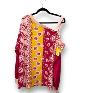 IZURIA Women's 1XL Boho Floral Cold Shoulder‎ Stretch Kimono Tunic